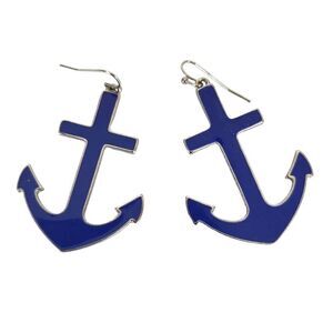 𝅺Anchor Pierced Earrings Enamel Blue & Silver